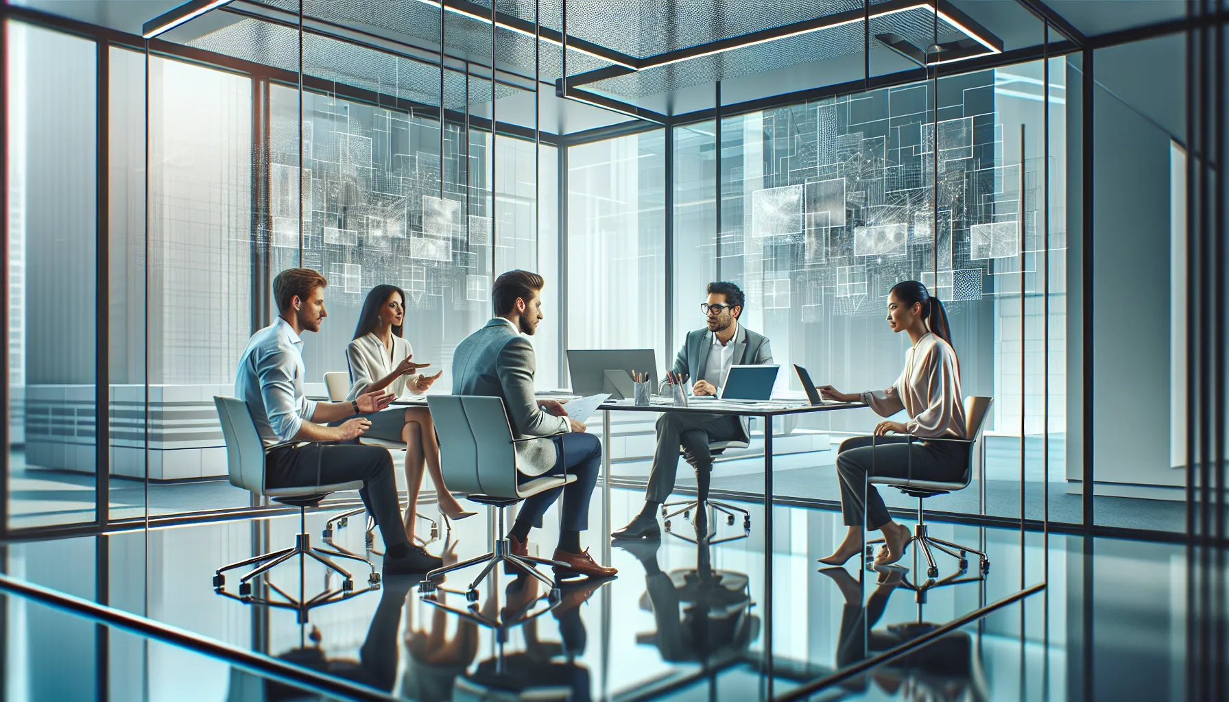 diverse team brainstorming in a modern office setting.