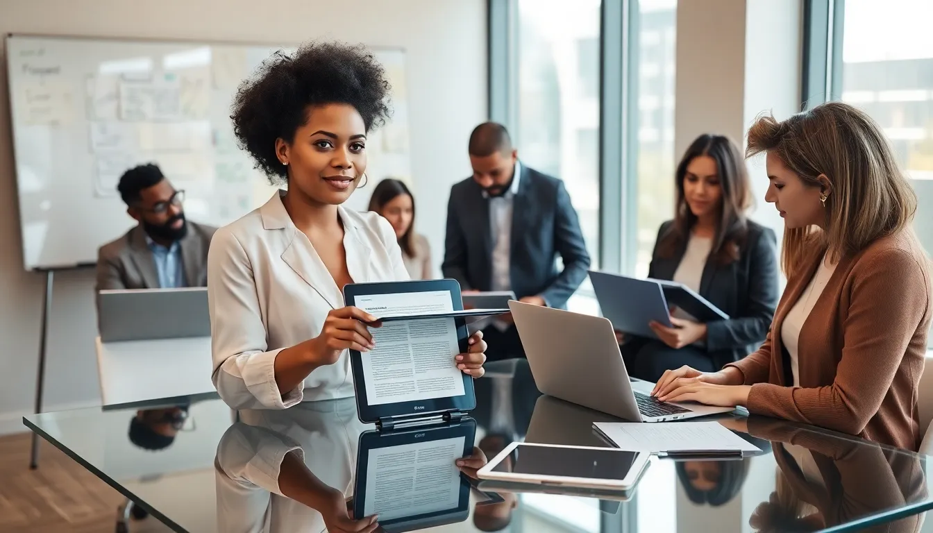 diverse team collaborating on editorial articles in a modern office.