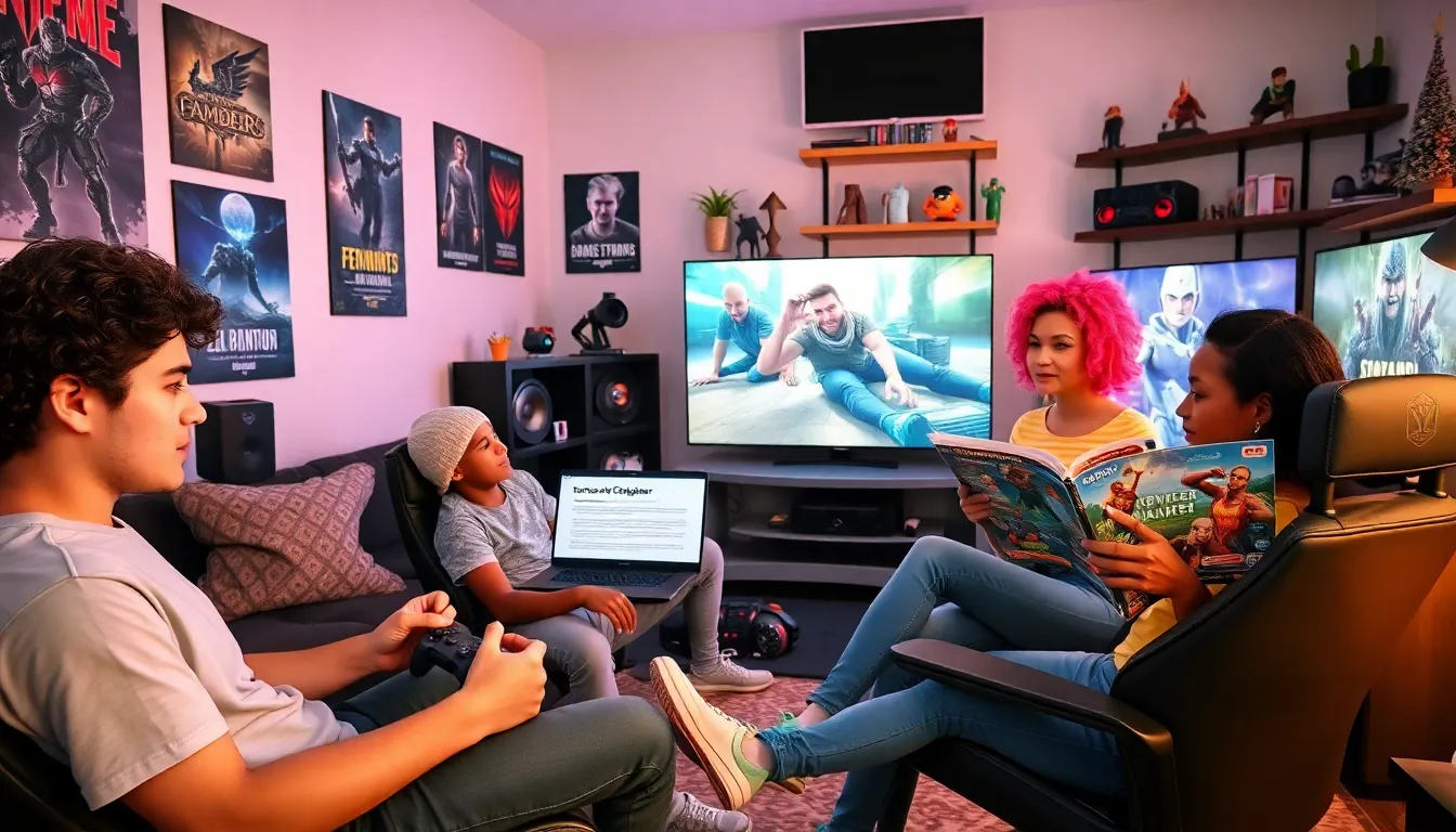 group of gamers discussing terms and conditions in a cozy gaming room.