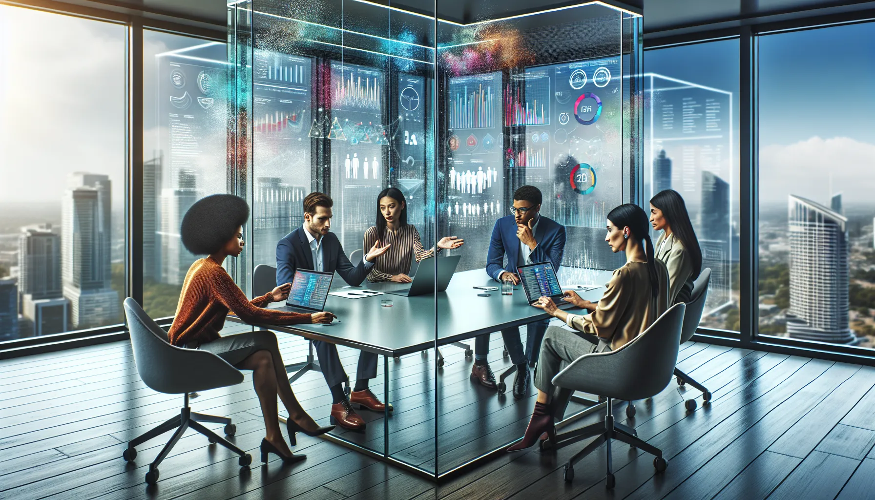 diverse professionals collaborating in a modern office space.