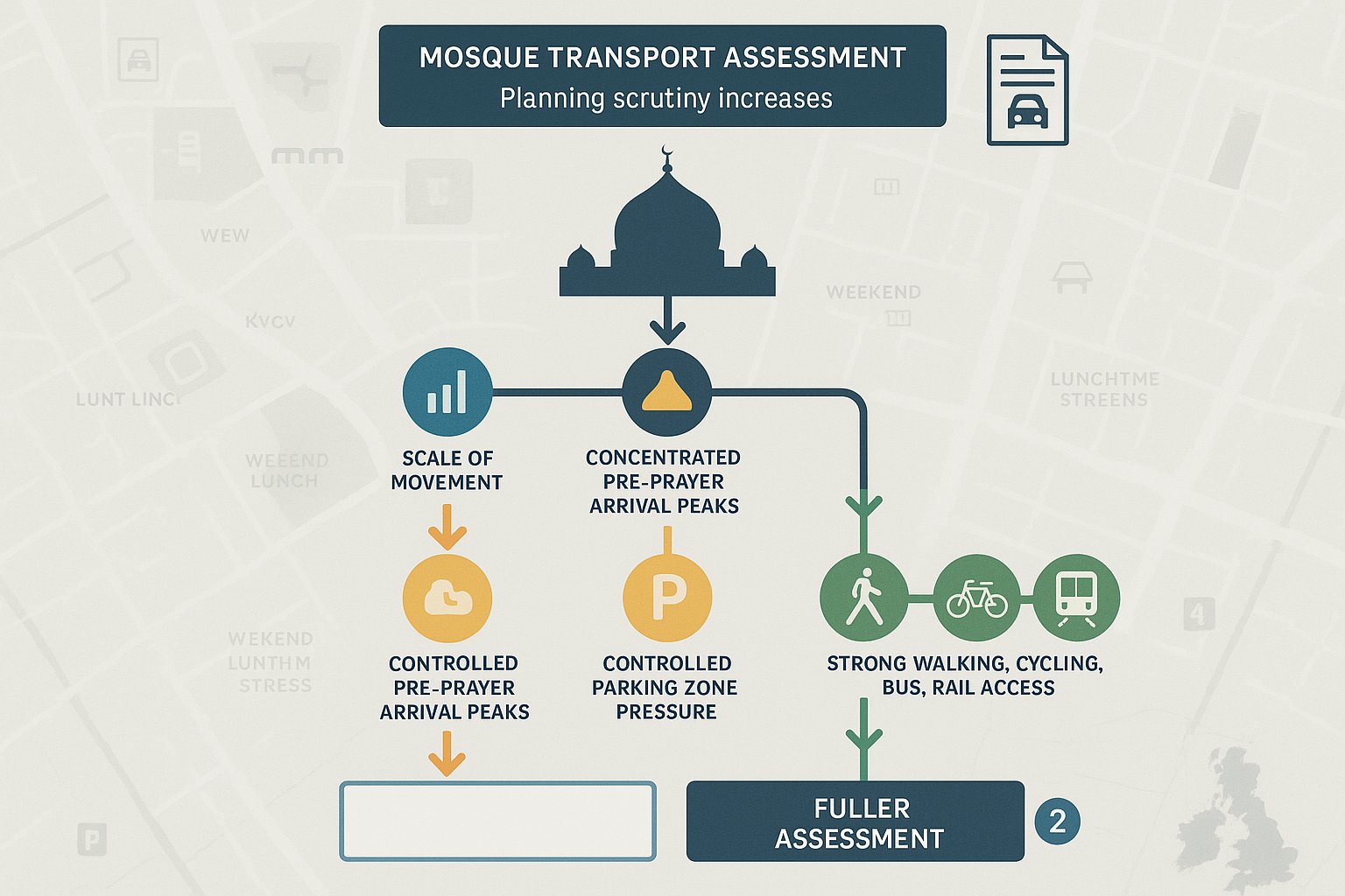 Flowchart showing when a mosque transport statement or assessment may be needed.