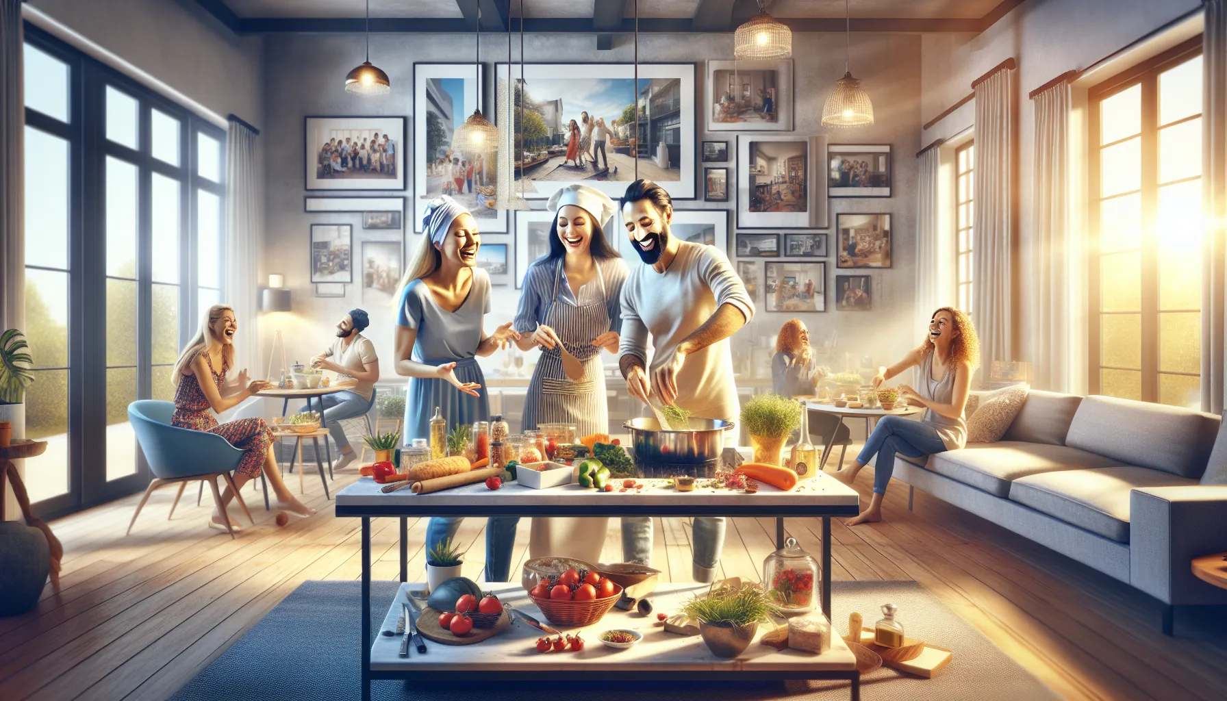 family cooking together in a modern kitchen.