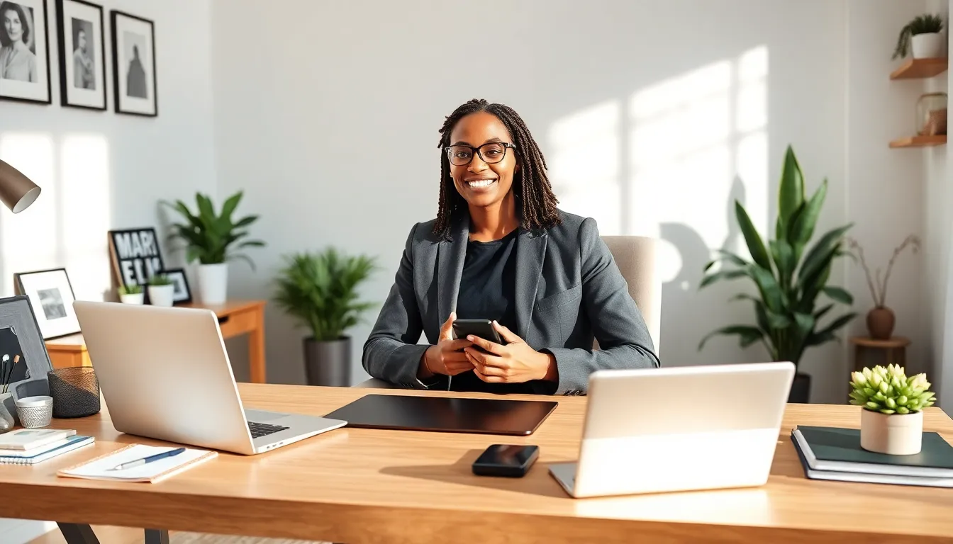 professional home office setup for virtual meetings.