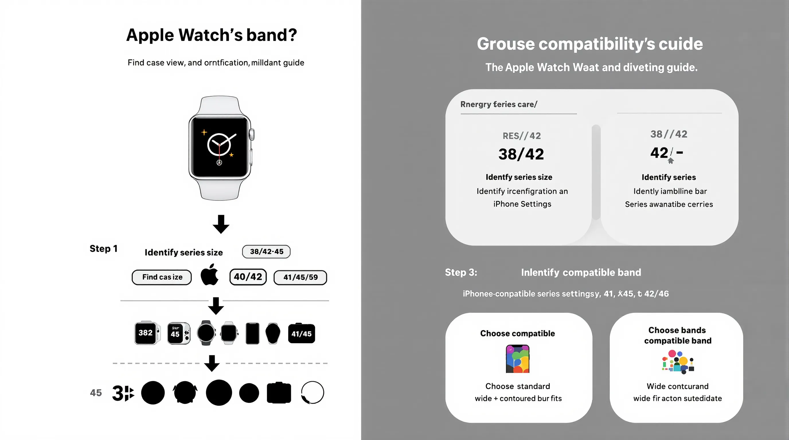 Infographic showing Apple Watch case sizes and band compatibility groups.
