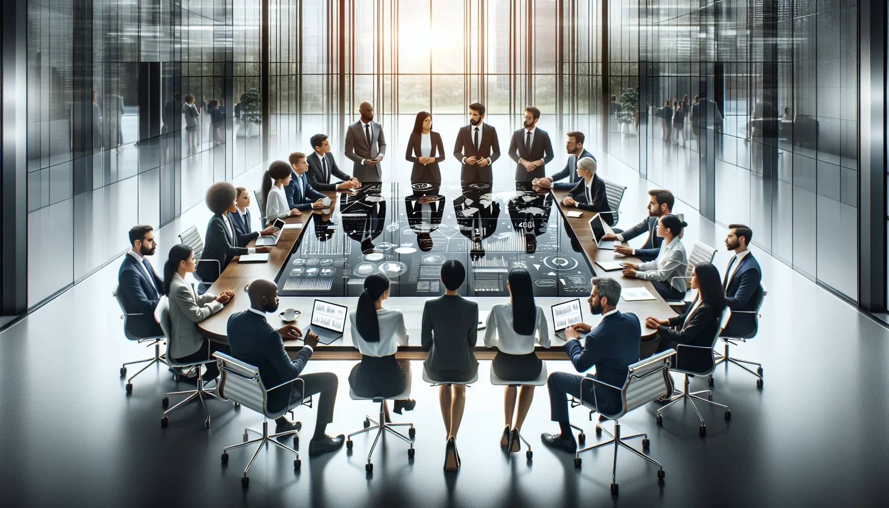 diverse team discussing number usage in a modern office.