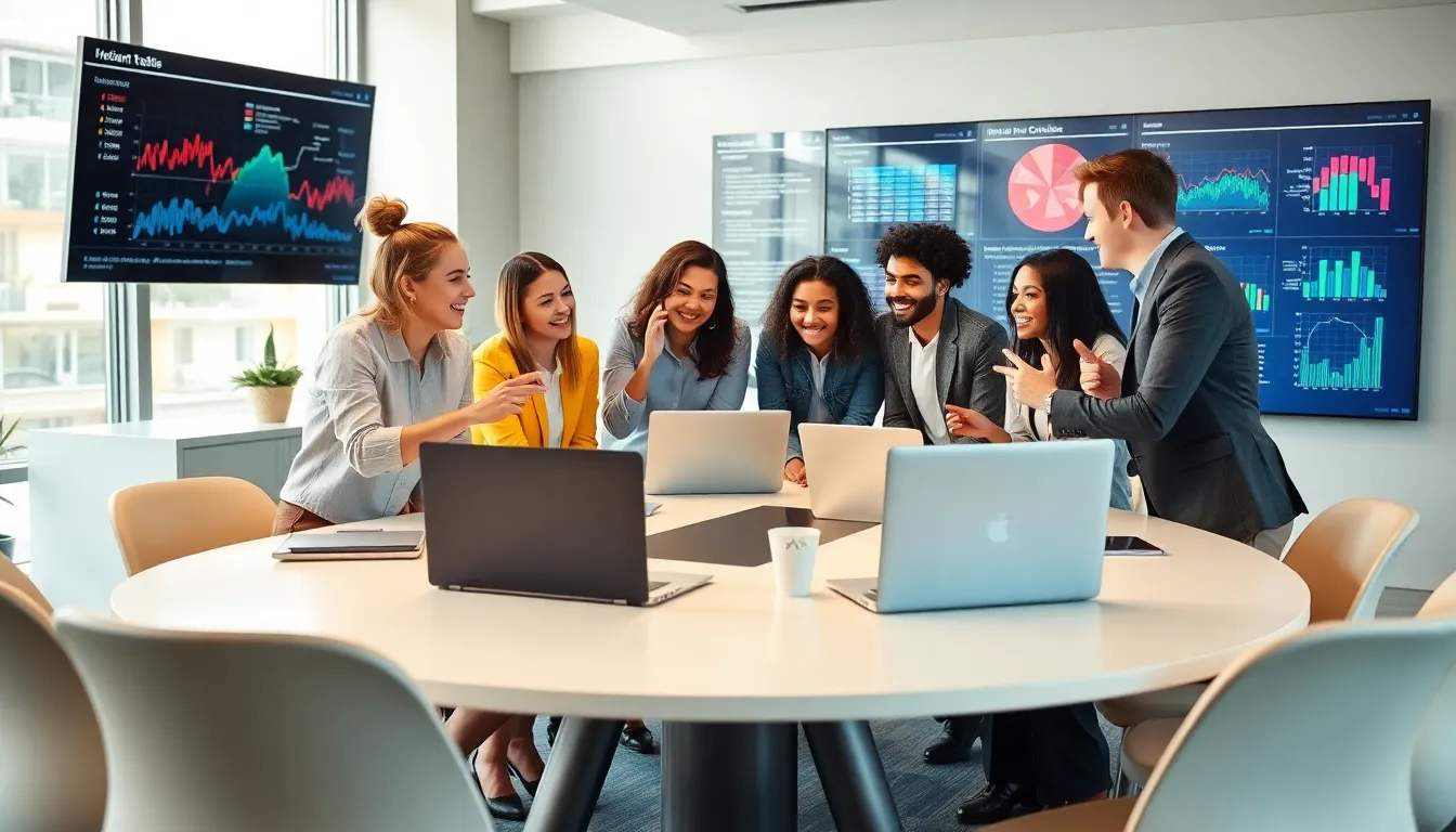 diverse professionals collaborating in a modern office setting.
