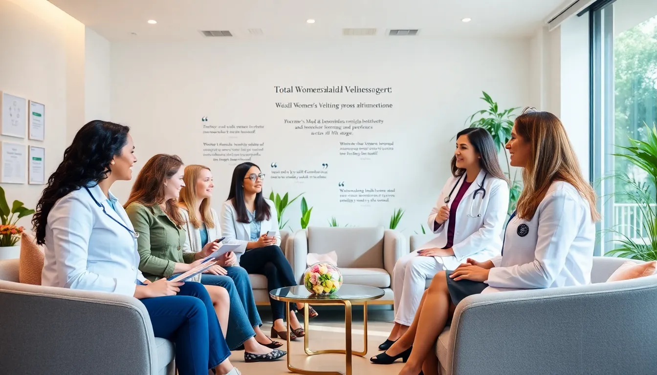 women&rsquo;s health professionals collaborating in a welcoming wellness center.