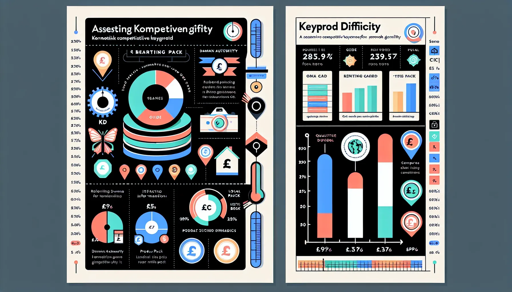 Comparison graphic weighing metrics and SERP signals to judge UK keyword competitiveness.