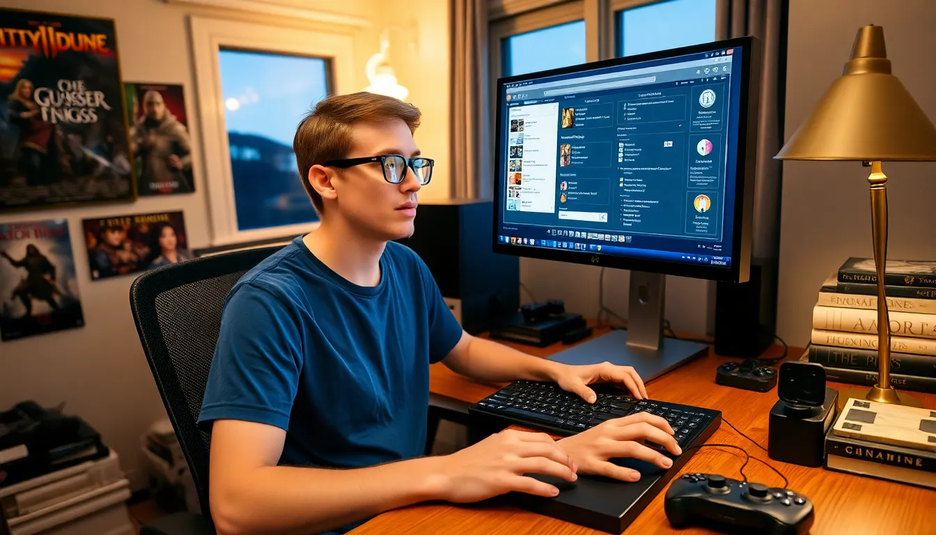 a young man using the CK2Generator in a cozy home office.