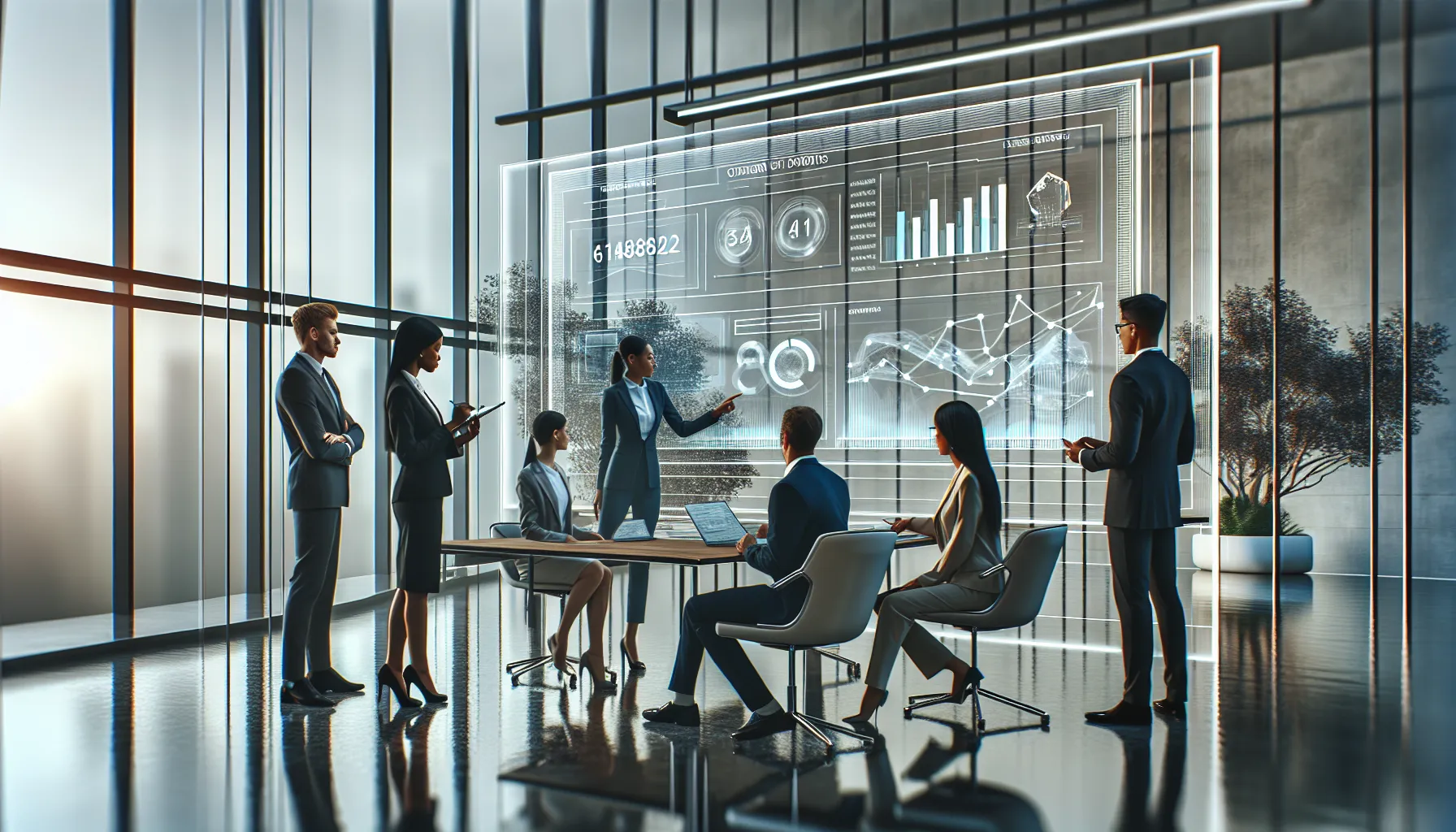 diverse team analyzing data in a modern office