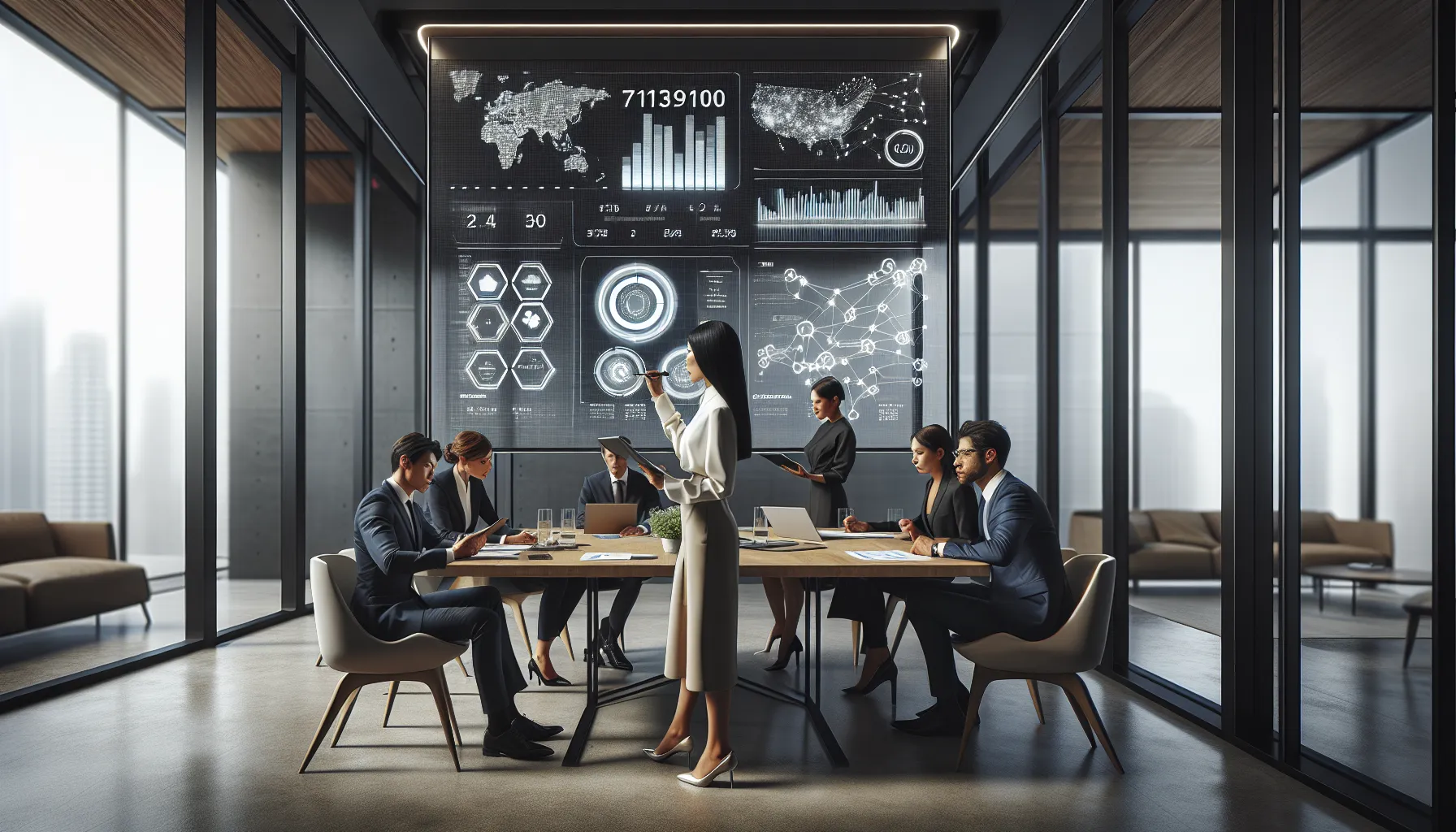 diverse team discussing the significance of the code 7137919100 in a modern office.