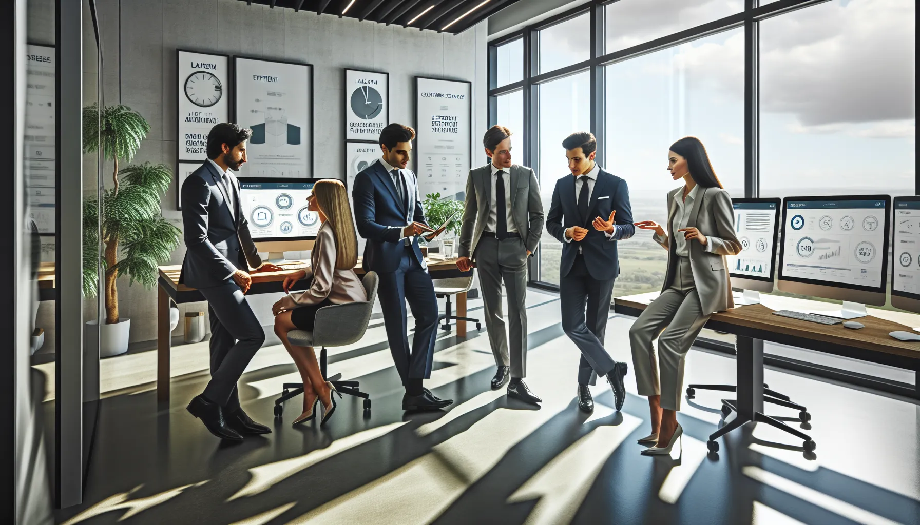 diverse professionals discussing customer service in a modern office.