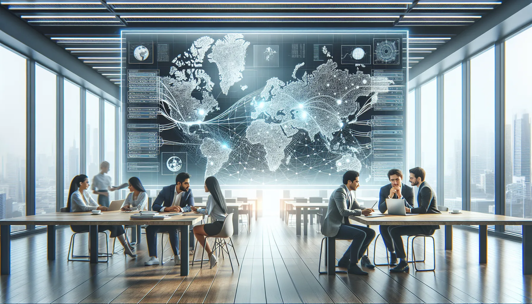 professionals discussing IP address networking in a modern office.