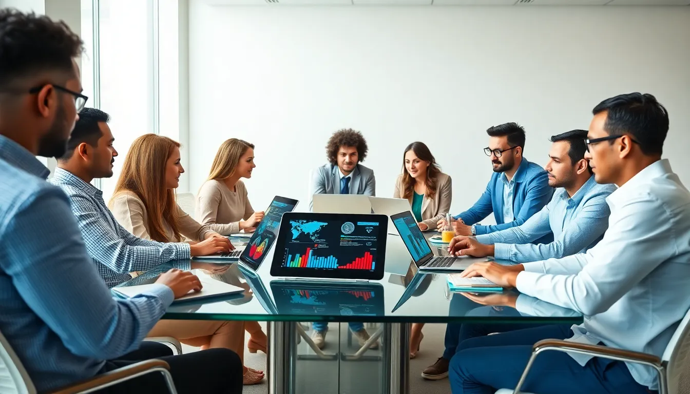 diverse digital marketing team collaborating in a modern office.