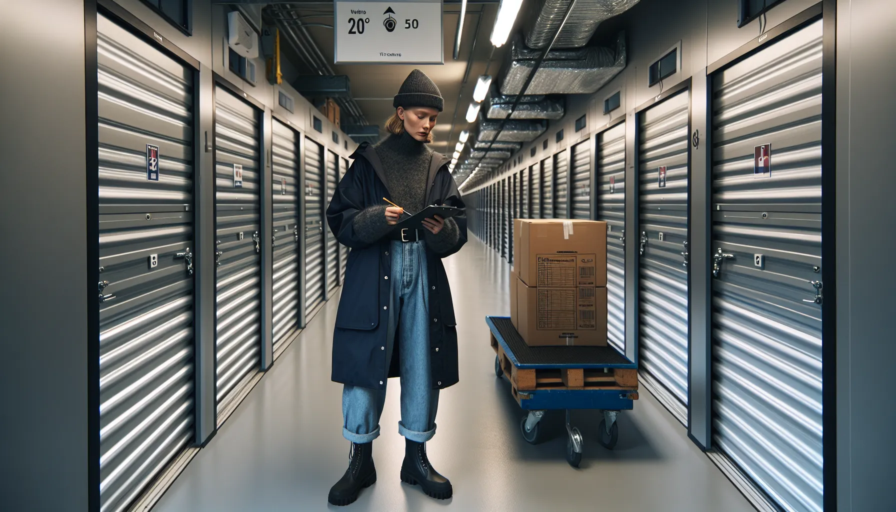 Woman compares storage options in a bergen facility with containers and co-warehousing.