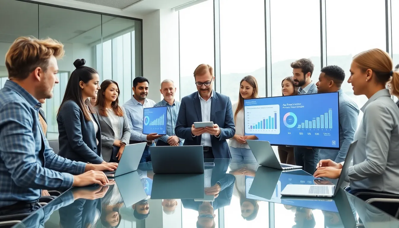 Mobile Services Manager demonstrating app installation in a modern office.