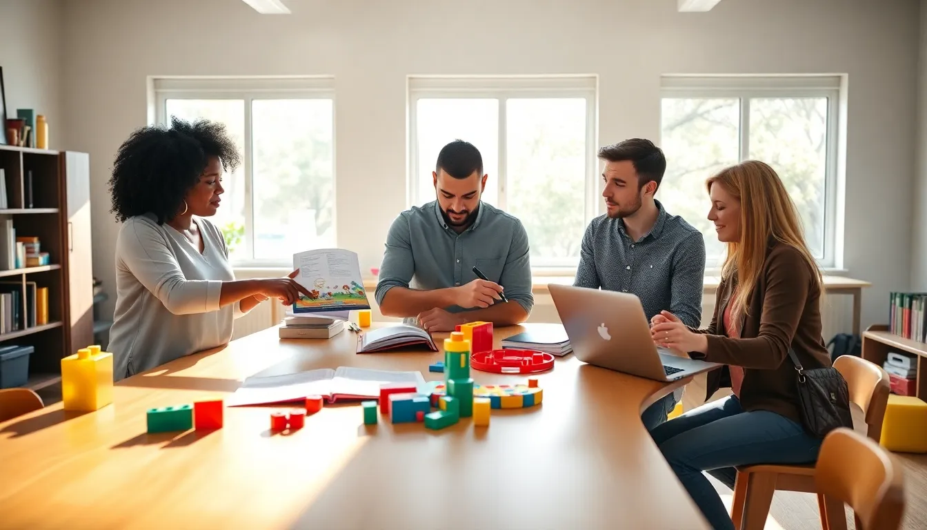 educators collaborating in a modern classroom setting.