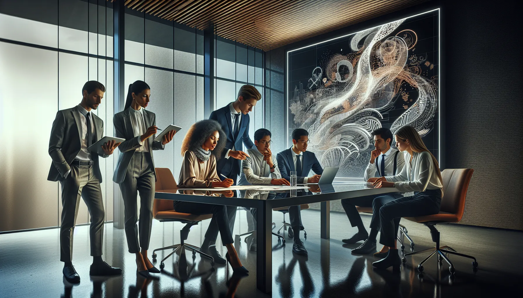 diverse team collaborating in a modern office.