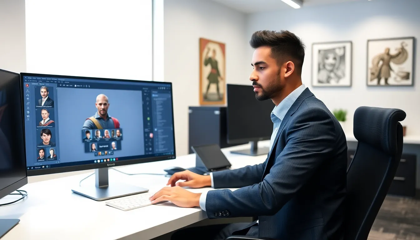 individual using Ck2generator software in a modern office.