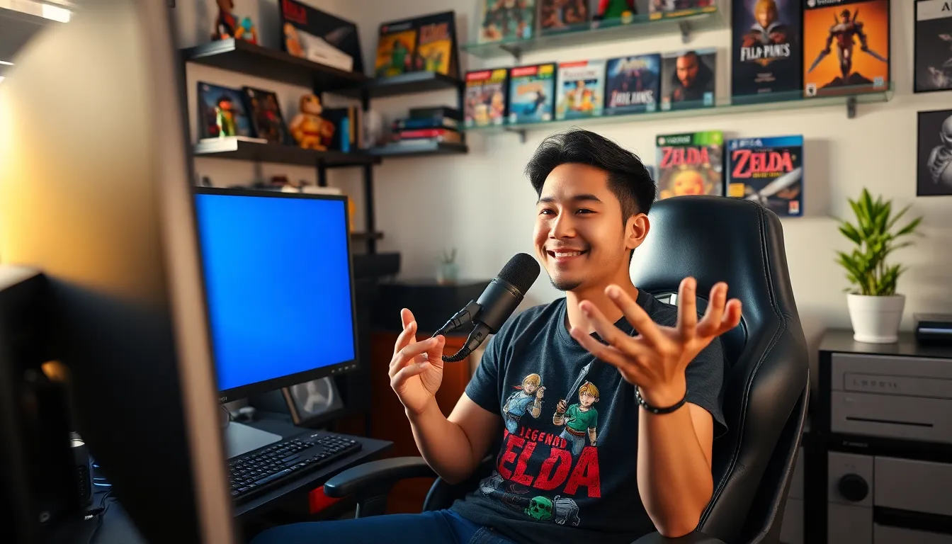 Larry Nando in a gaming setup, sharing commentary in a cozy room.