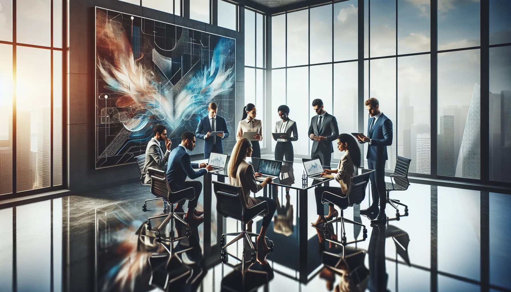 diverse team collaborating in a modern office setting.