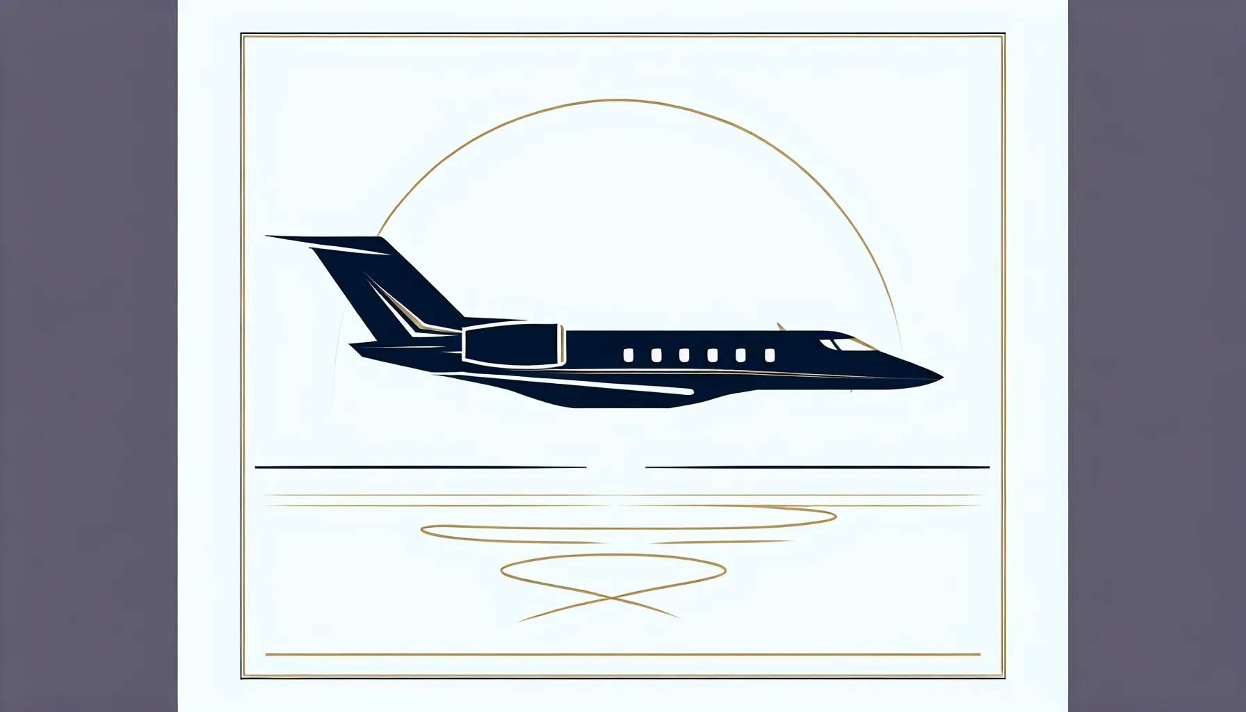 a minimalist private jet silhouette above a horizon line