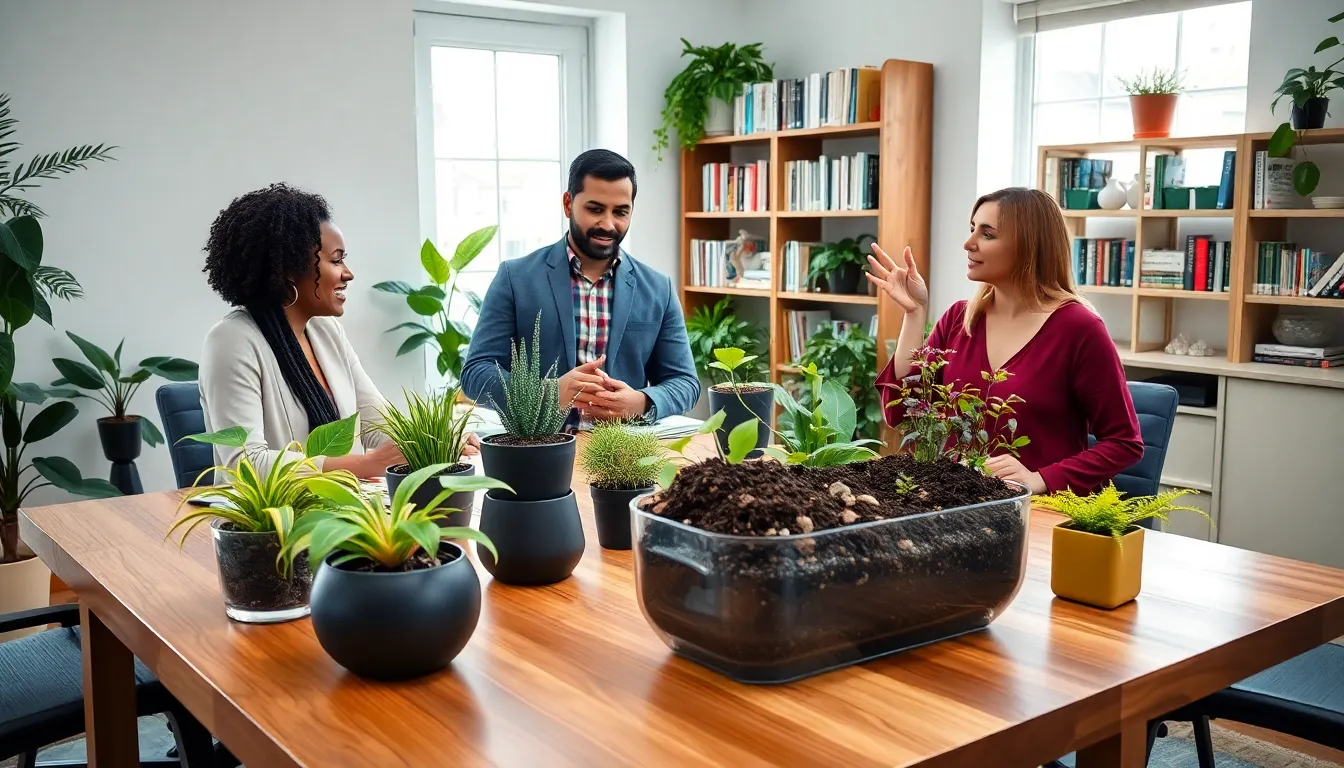 professionals discussing soil components for house plants.