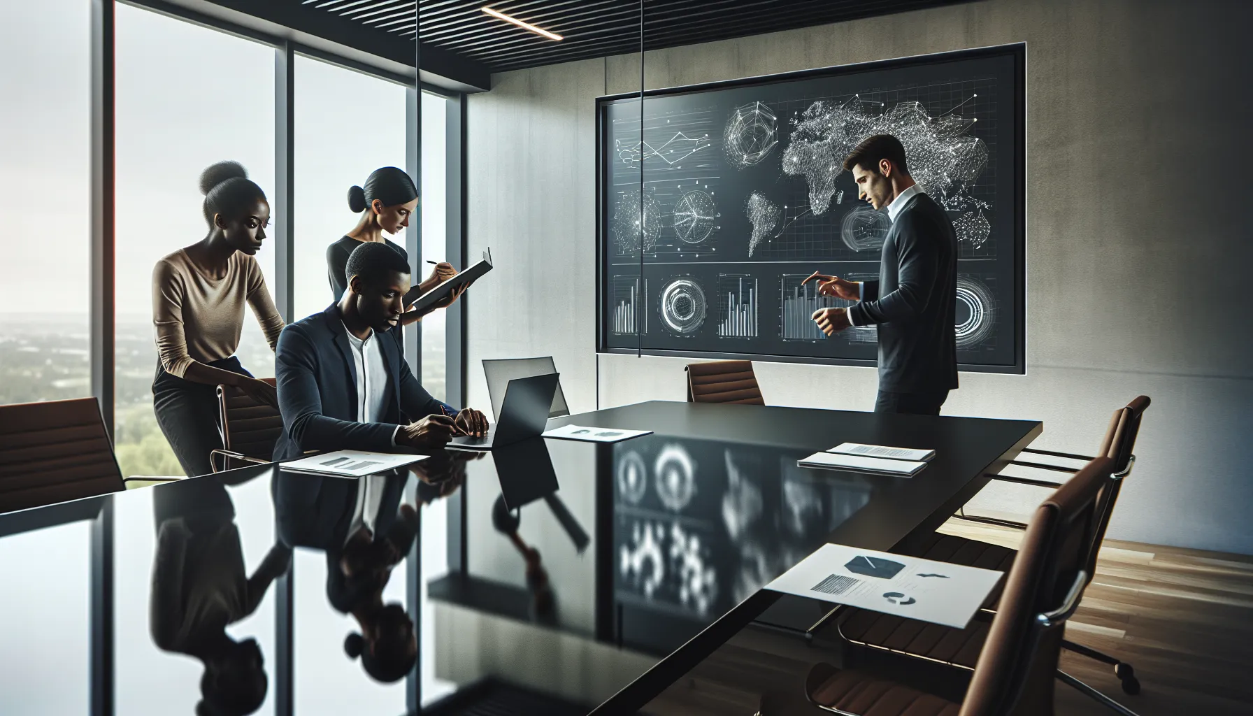 diverse professionals collaborating in a modern office environment.