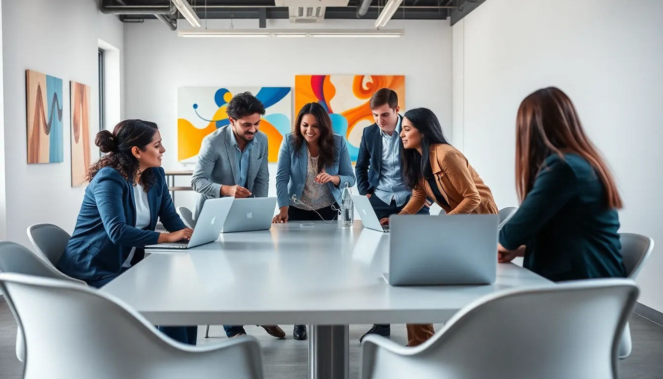 diverse team collaborating in a modern office setting.