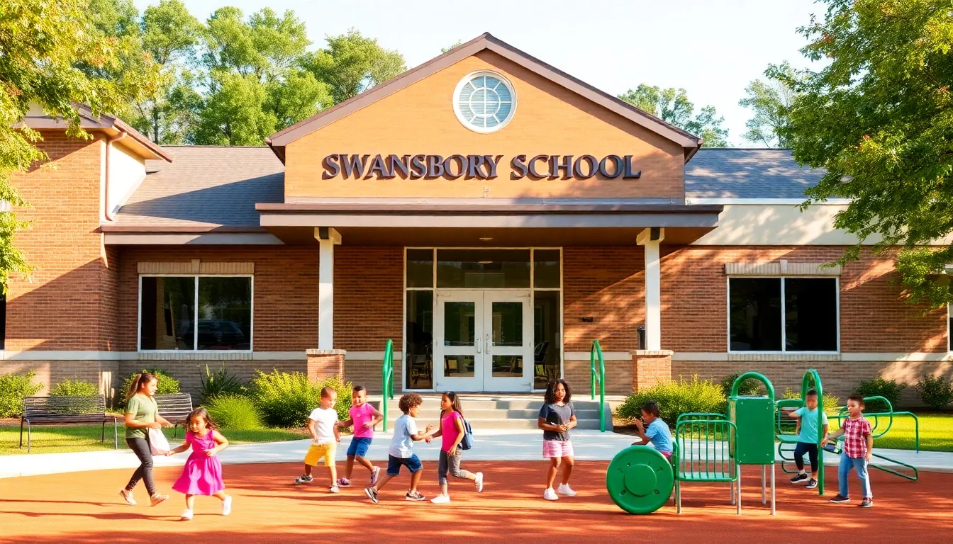 children playing outside Swansboro Elementary School.