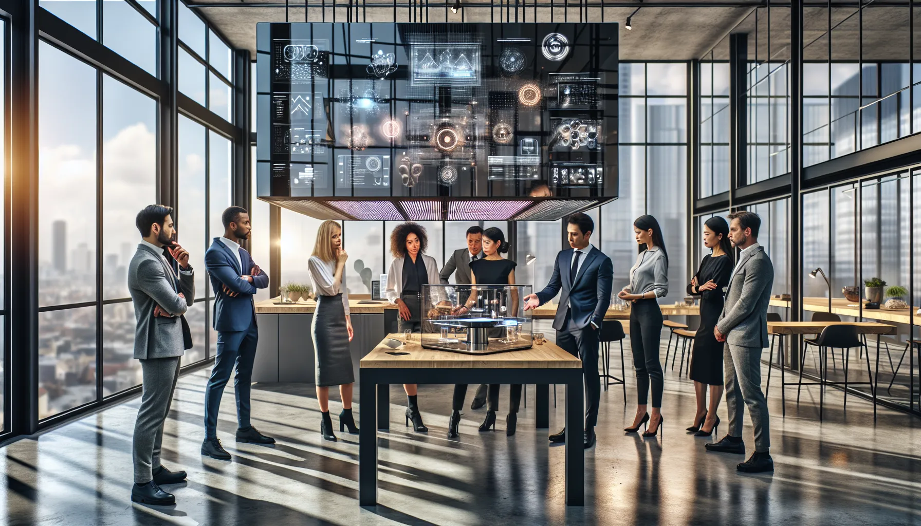 professional team collaborating in a modern, innovative office setting.