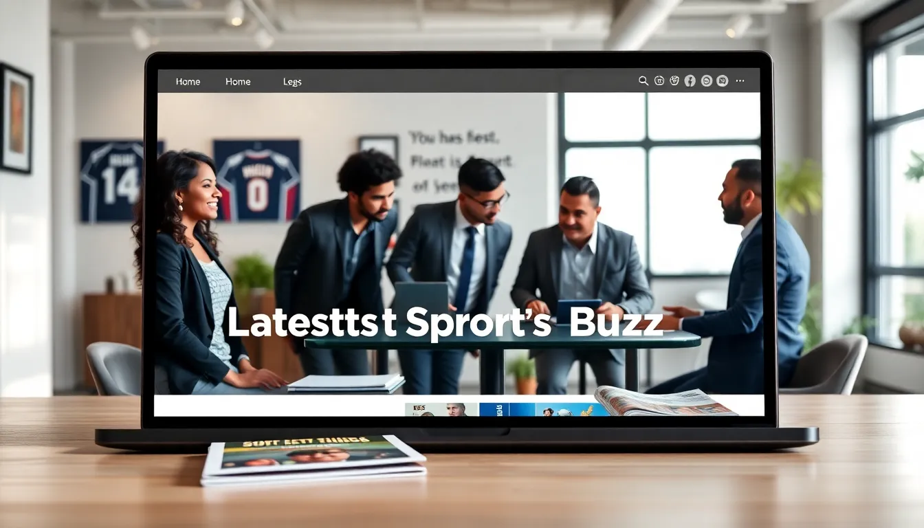 diverse team brainstorming in a modern office about sports news.