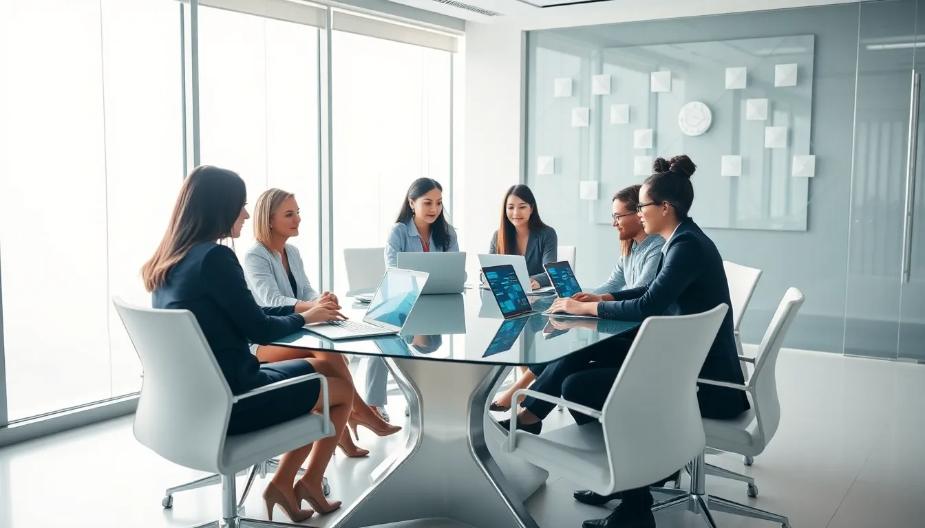 diverse professionals collaborating in a modern office setting.