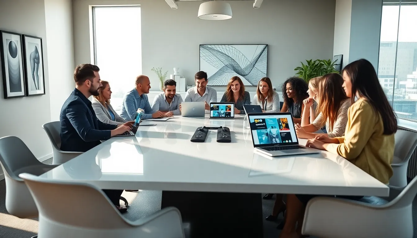 diverse design team collaborating in a modern office.