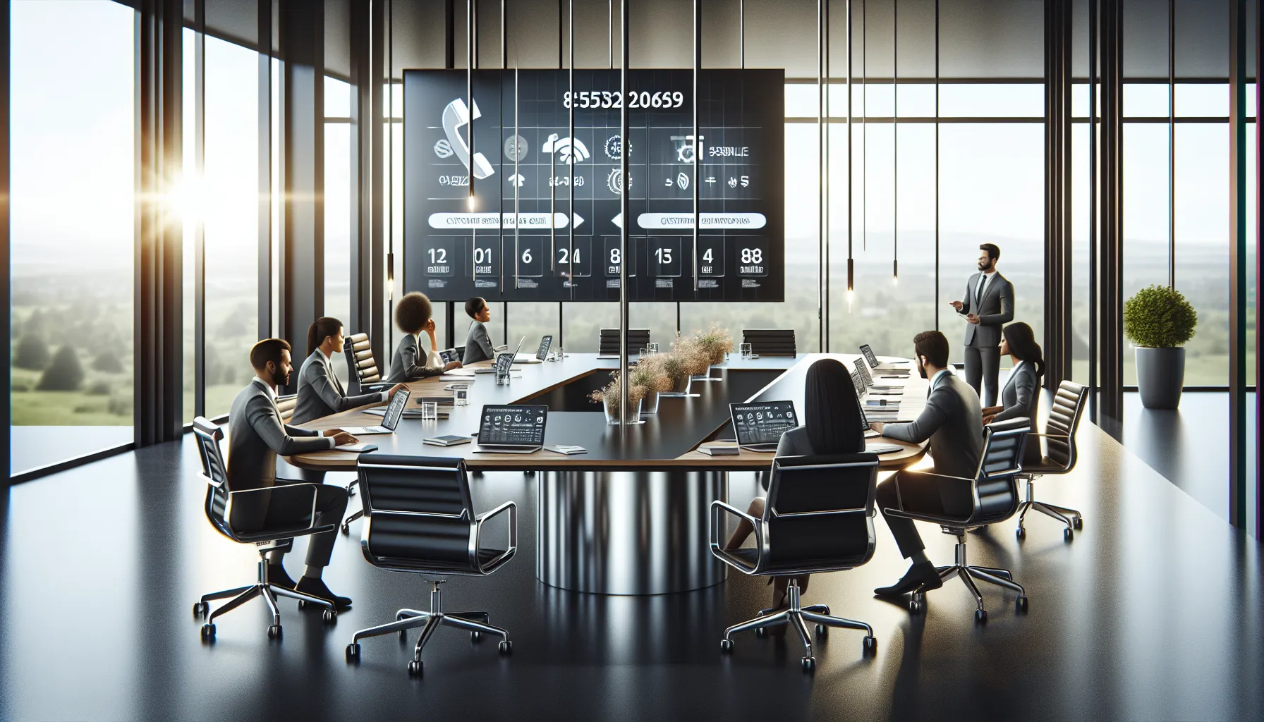 diverse team discussing customer service in a modern office.