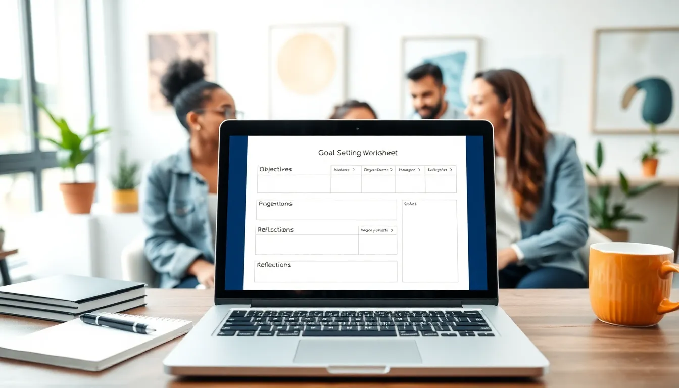 diverse team discussing goals in a modern office.