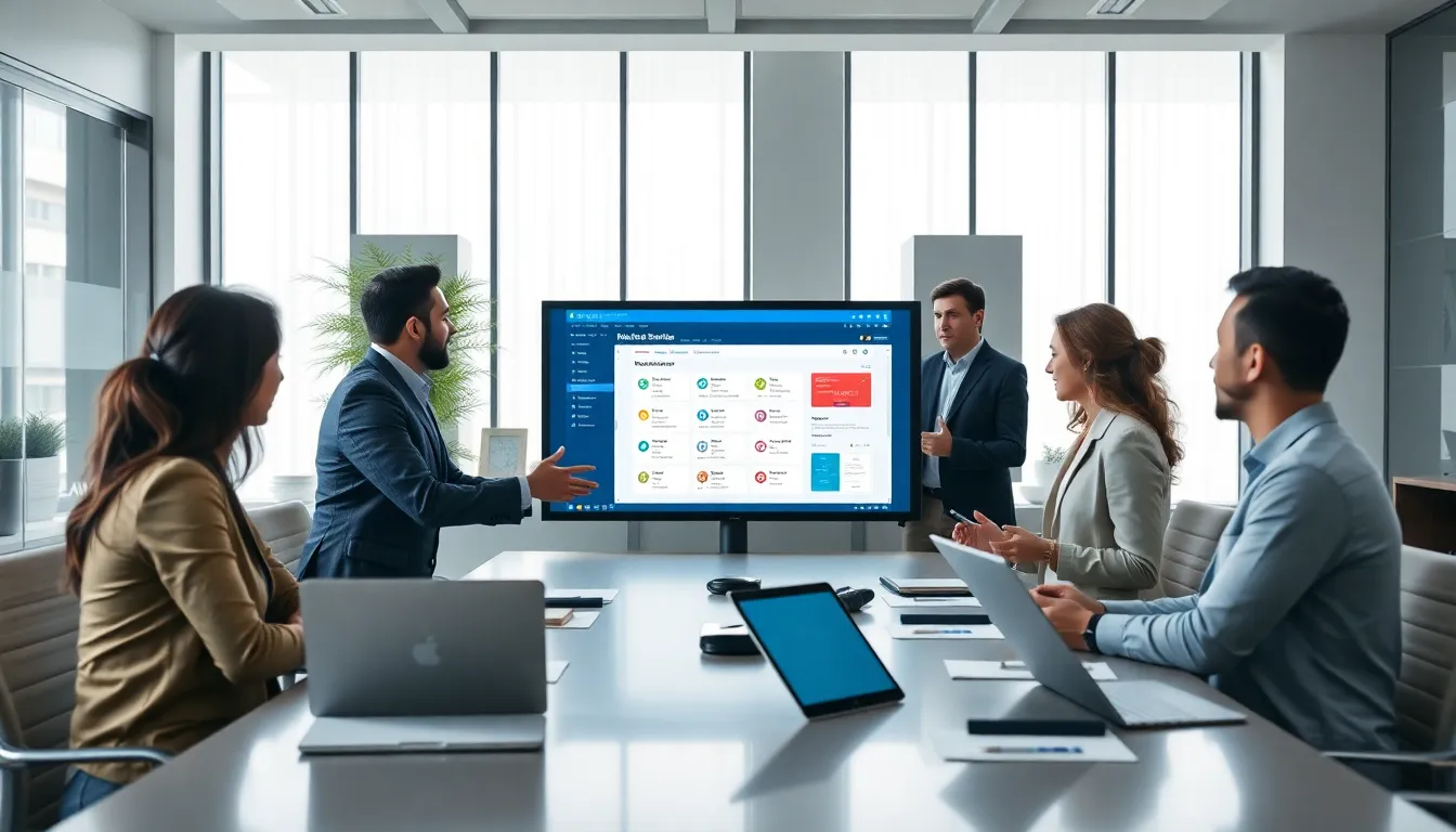diverse team collaborating in a modern office on Hinewarvan software updates.