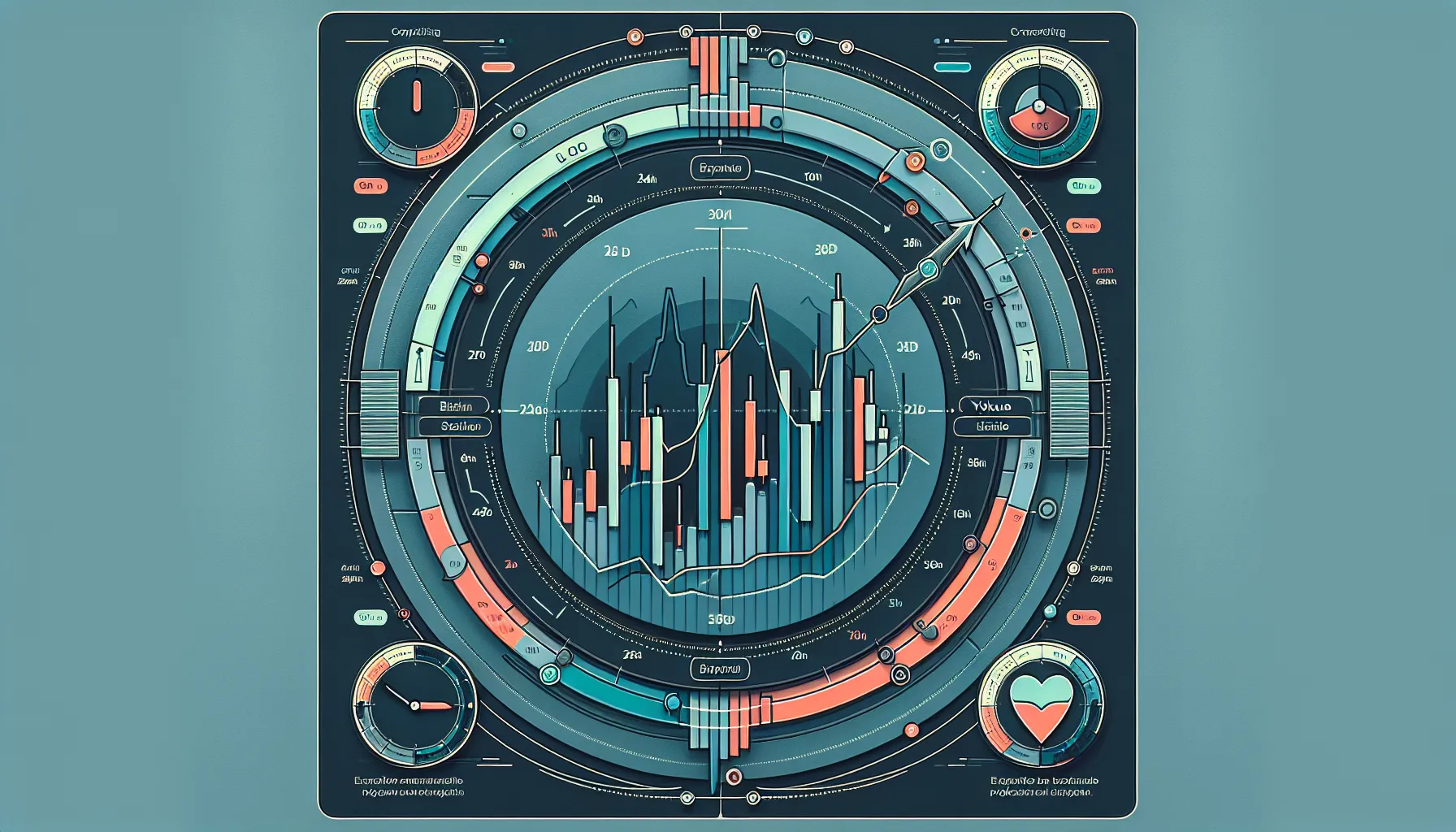 Infographic explaining crypto price charts with time, volume, and sentiment indicators.