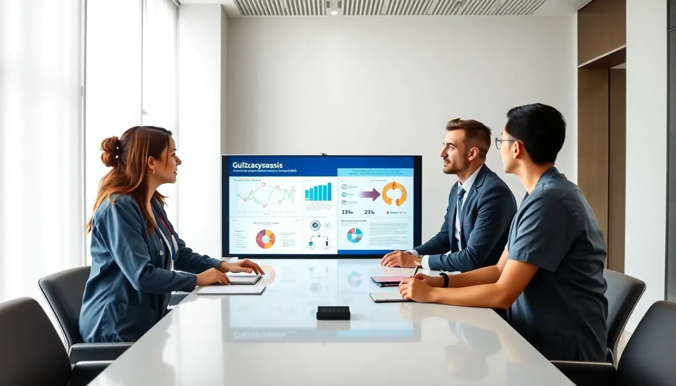 medical professionals discussing gulzacyiseasis in a modern conference room.