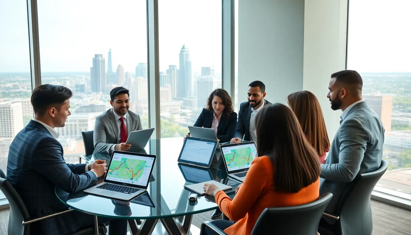 professionals discussing real estate investing in a modern Atlanta office.