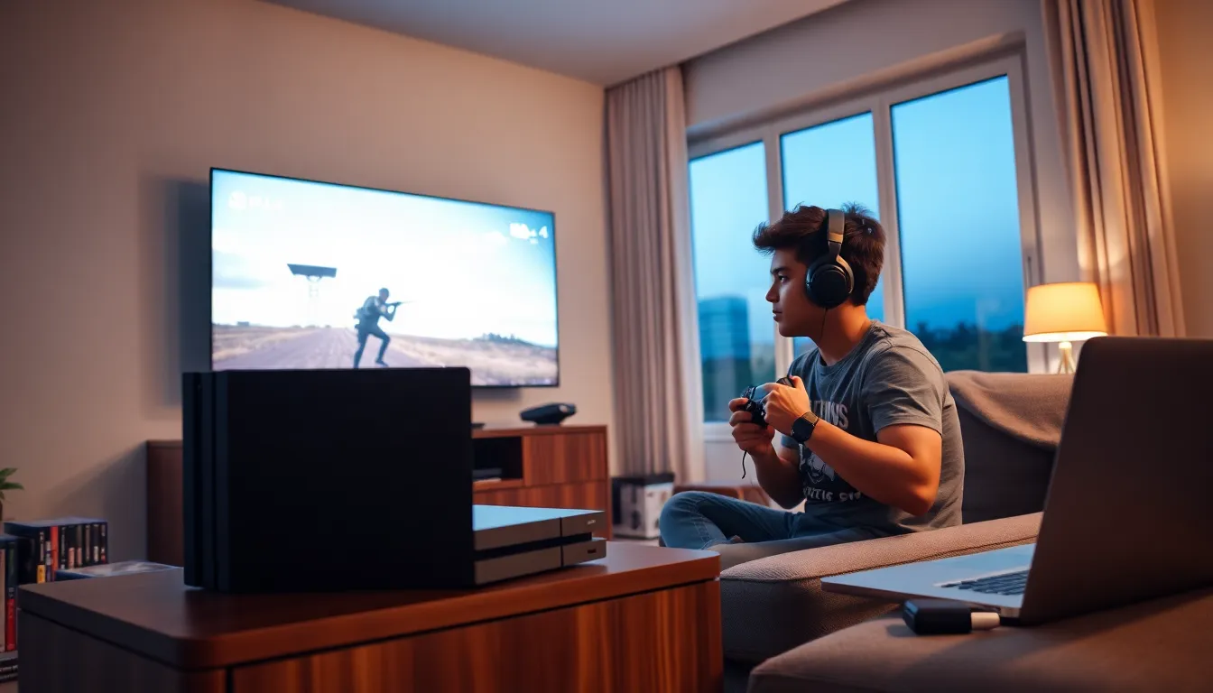 A gamer preparing for a PS4 update with a USB drive.