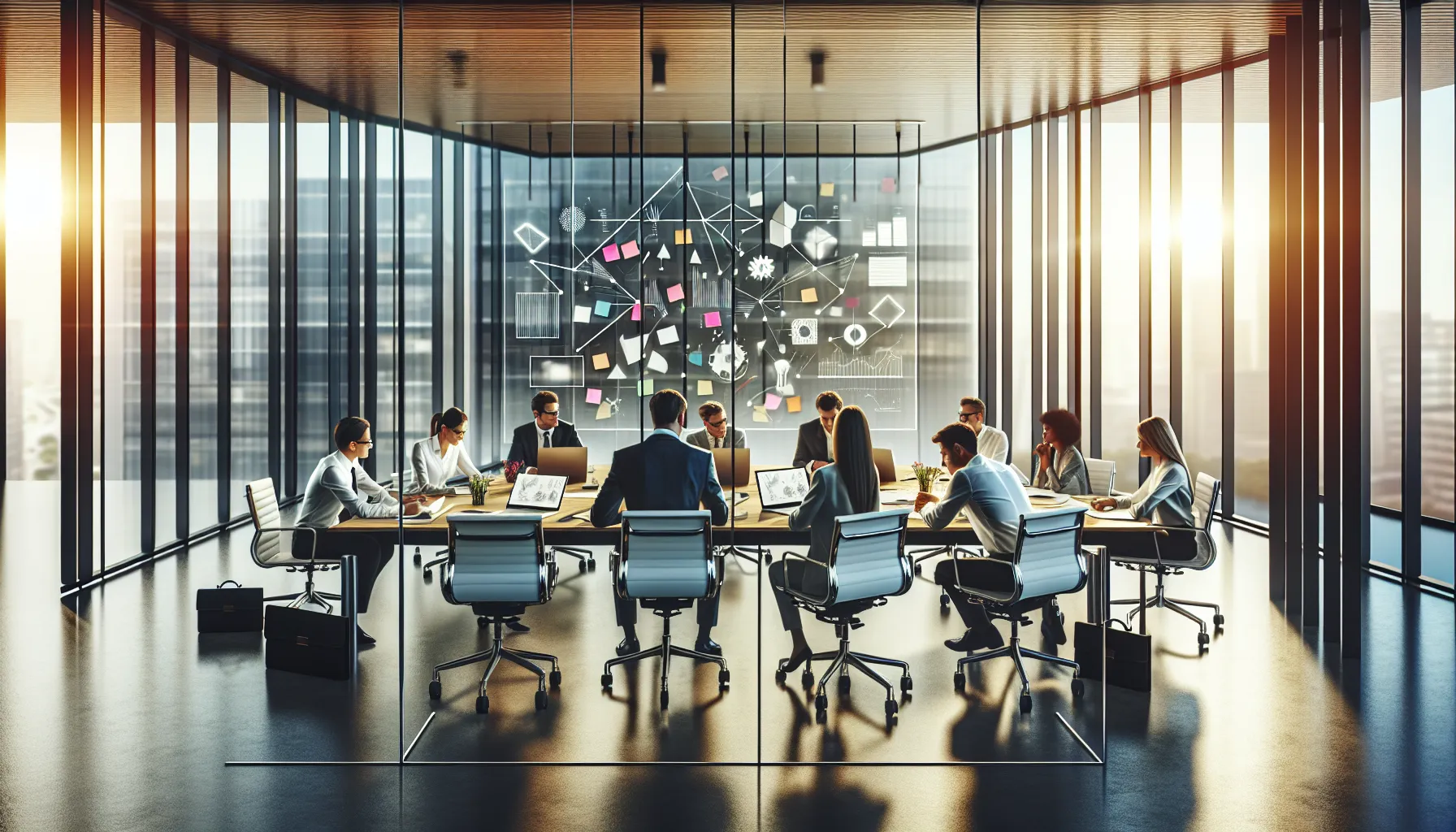 diverse professionals brainstorming in a modern office.