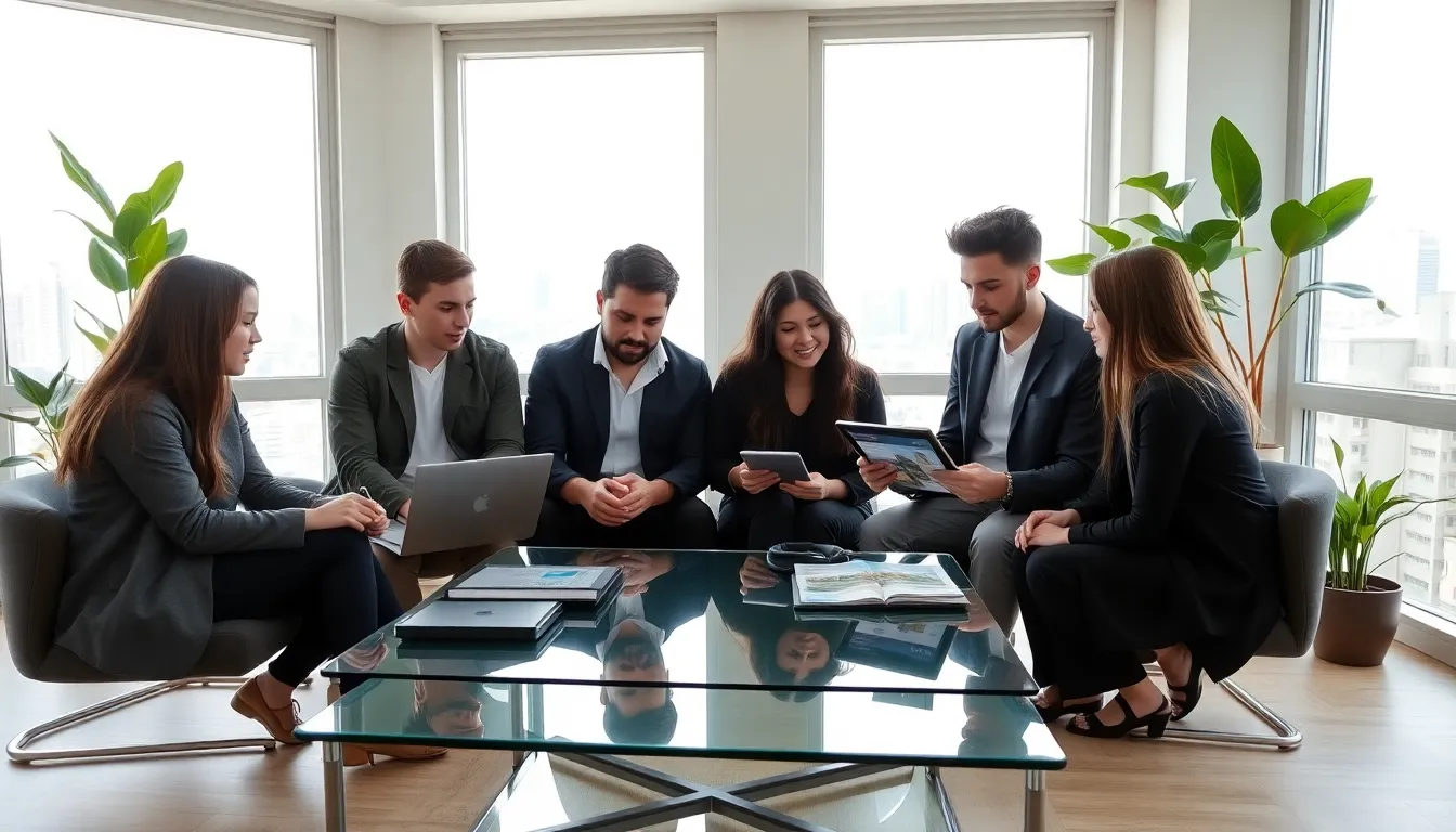 diverse group discussing renting needs in a modern apartment.