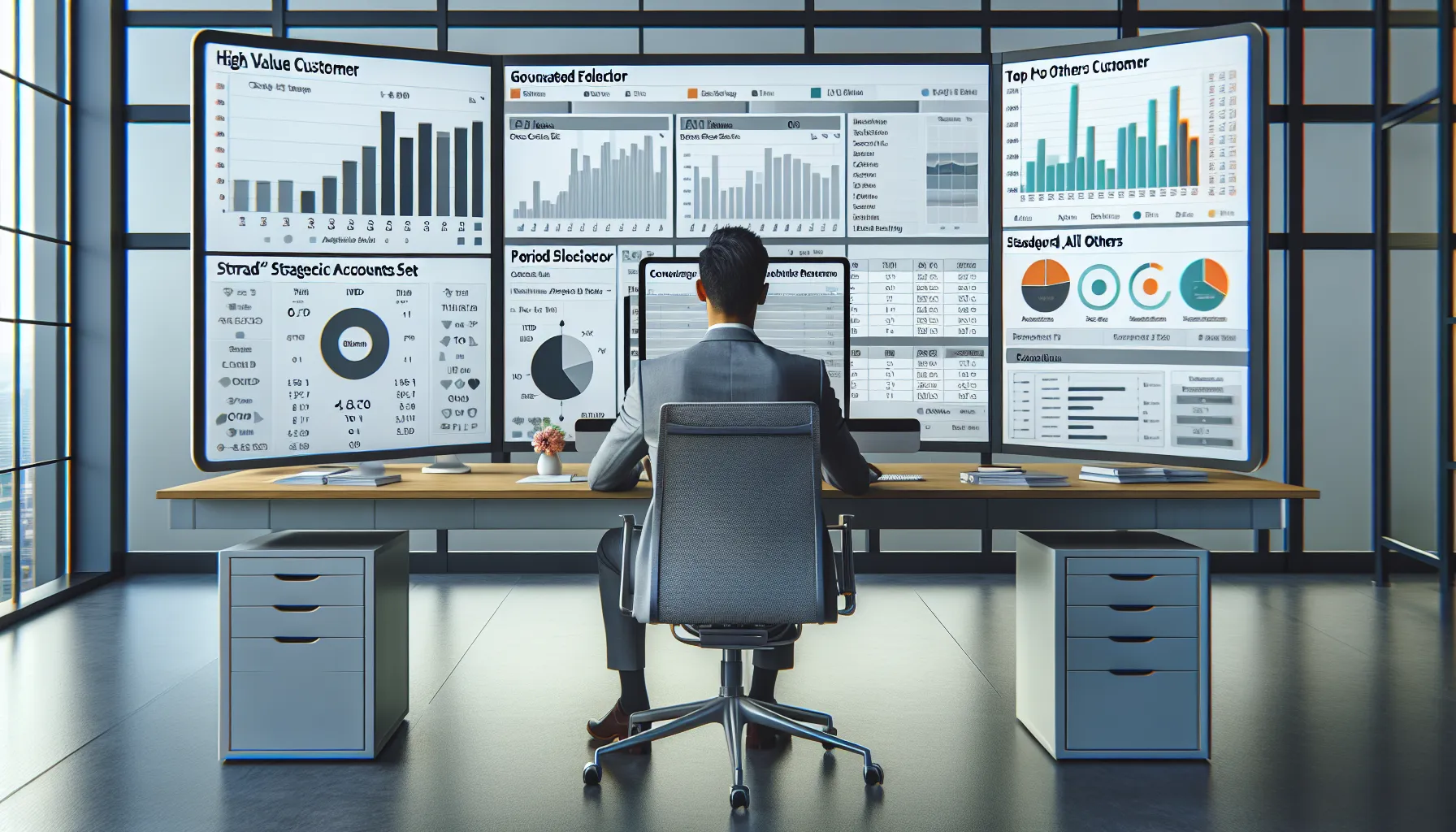 Analyst reviewing keyword-driven Tableau-style filters and parameters on an enterprise dashboard.