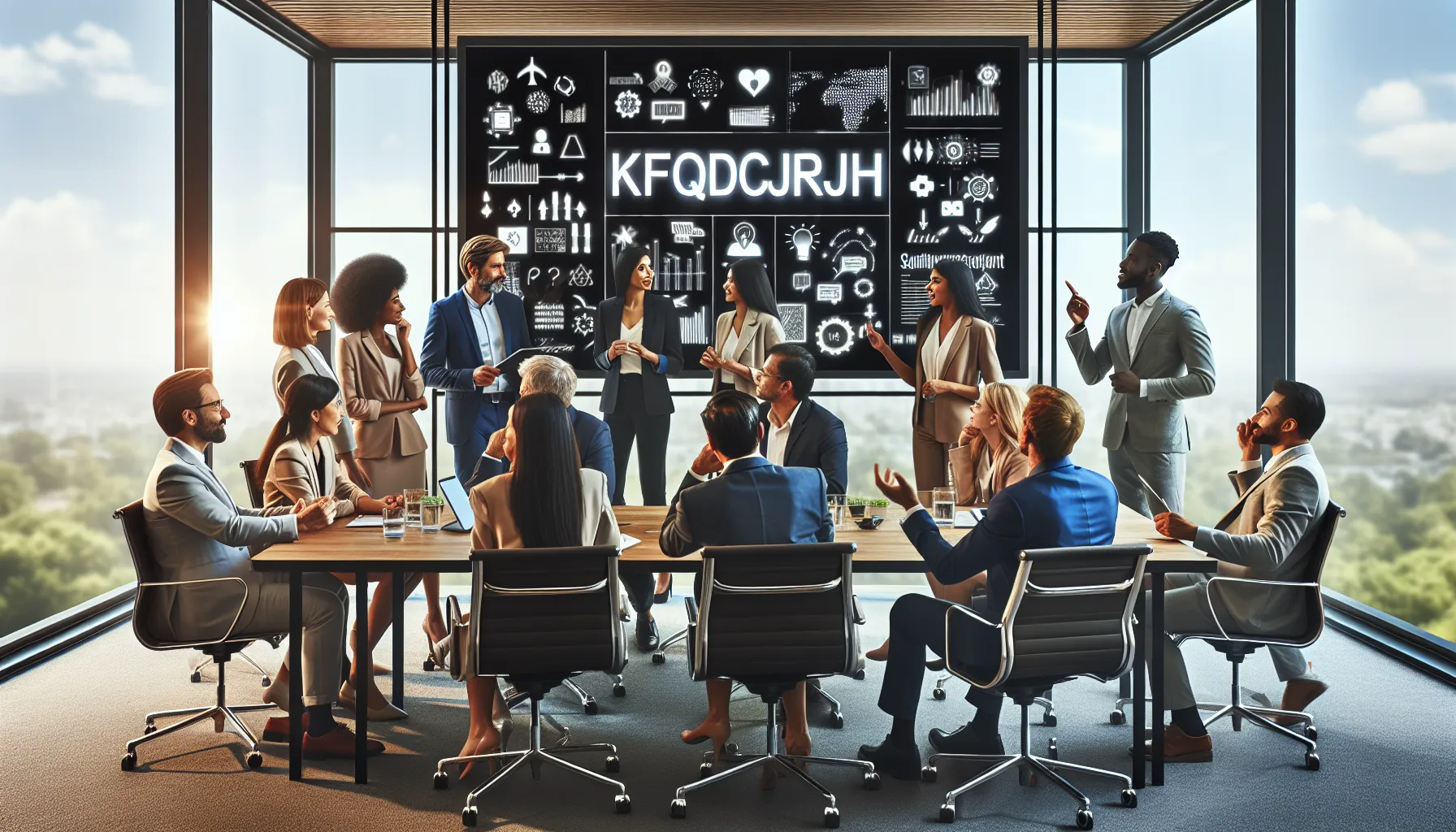 diverse team brainstorming in a modern conference room.