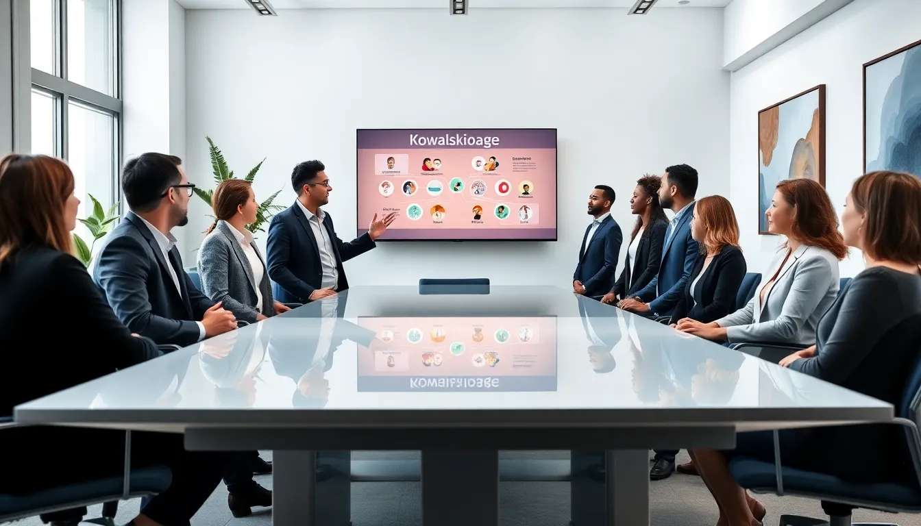 diverse professionals collaborating in a modern conference room.