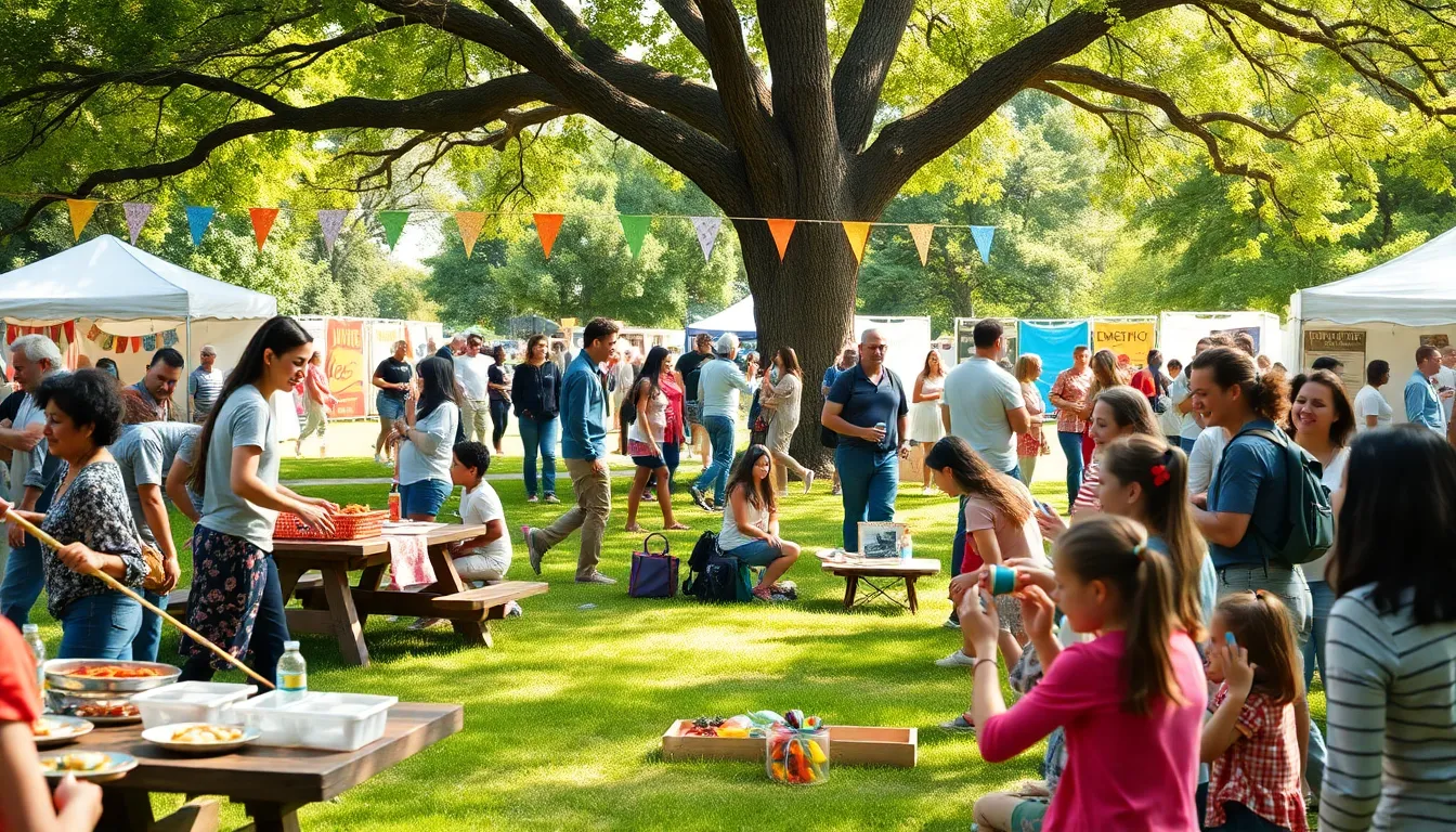 diverse community gathering at a vibrant outdoor thrifty event.