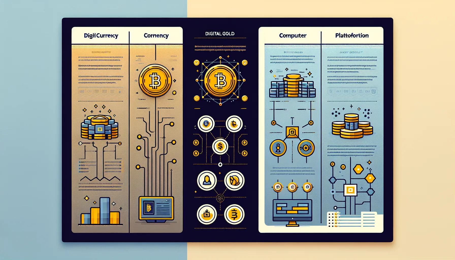 Comparison infographic contrasting Bitcoin as digital gold with Ethereum as decentralized computer platform.
