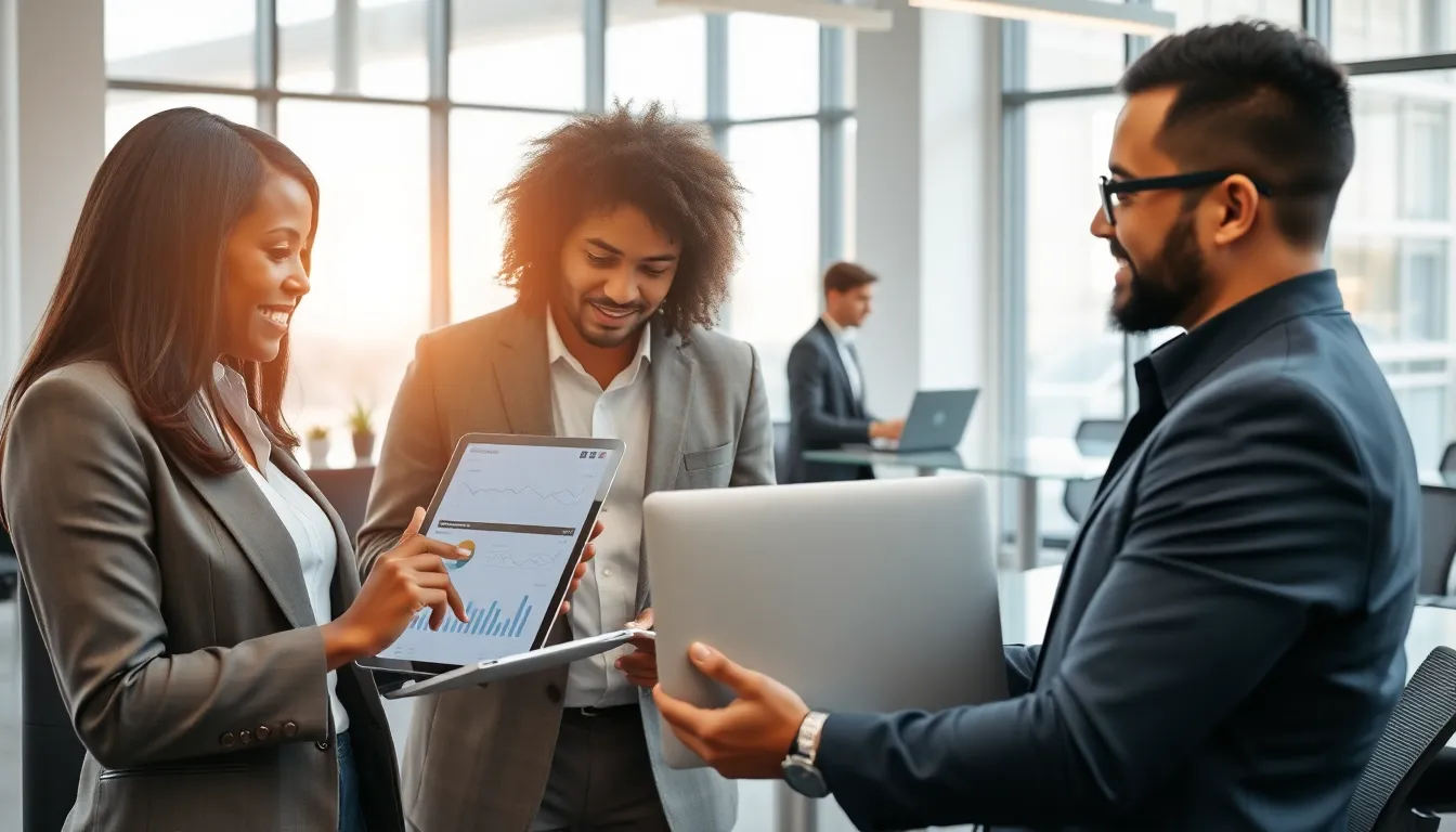 diverse professionals collaborating in a modern office environment.