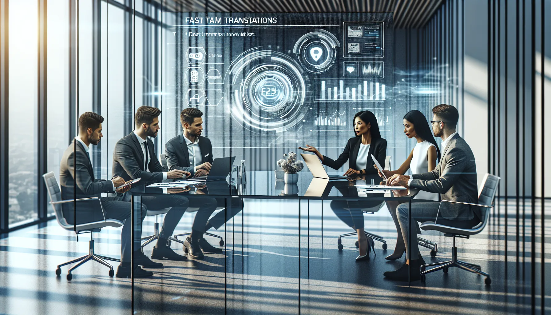 diverse team discussing Mango Payhub in a modern office.